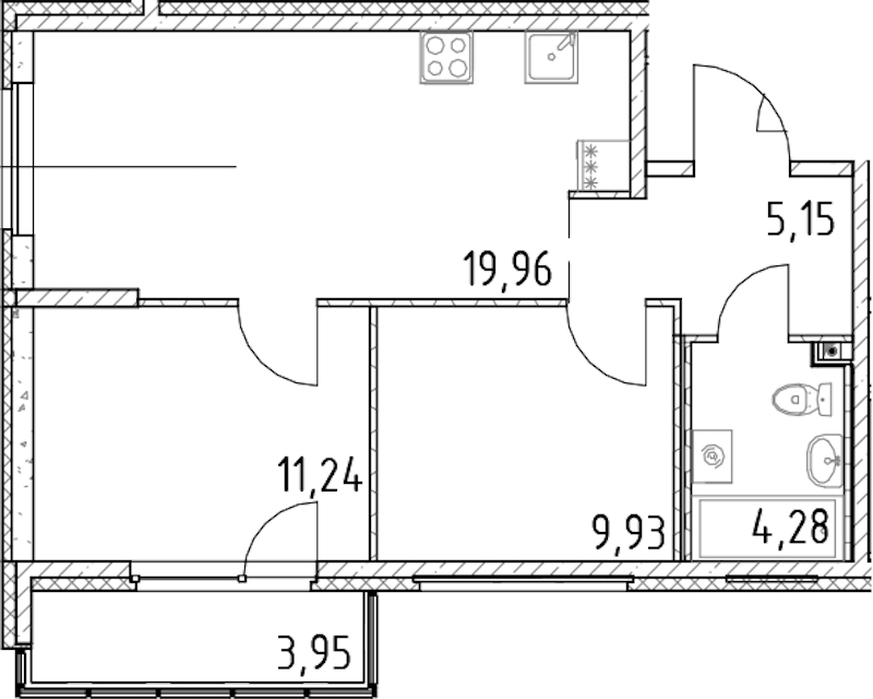 2-комнатная квартира 50.56 м², 12/23 эт., ЖК «Город Первых»